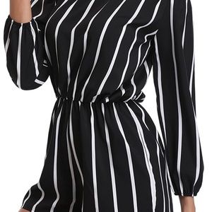 Striped Long Sleeve Off-Shoulder Romper with Belt